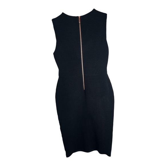 Ted Baker Tarala Black Ribbed Bodycon Sheath Midi Dress Rose Gold Zip Size 10/12 - Picture 4 of 11